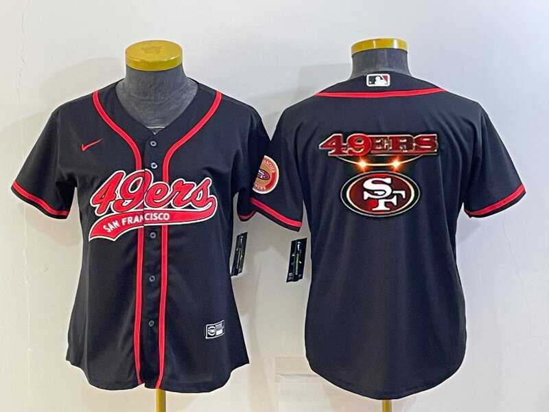 Women%27s San Francisco 49ers Black Team Big Logo With Patch Cool Base Stitched Baseball Jersey